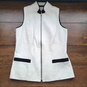 90s 80s Alberto Makali Genuine Leather Full Zip Vest Black Ivory sz 8